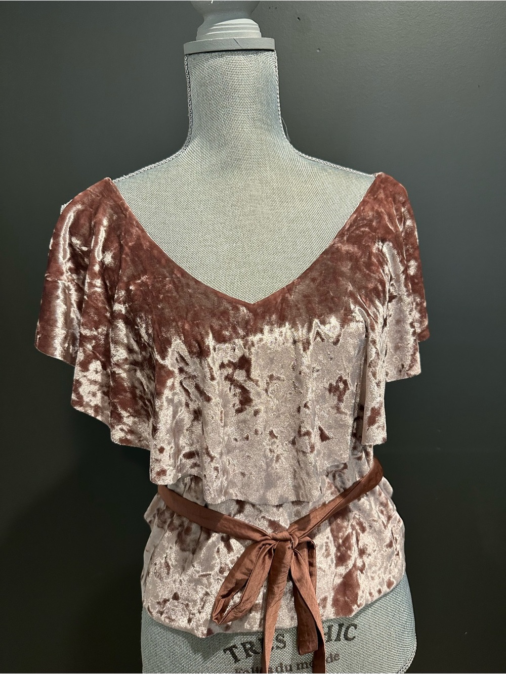 Zara Crushed Velvet Tie-Waist Blouse - Mauve